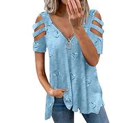 Angebote des Tages Heute Damen Bluse Kariert Damen Sommer Weinrote Bluse Damen Party Tshirt Damen Glitzer Sommerbluse Damen Damen Blumendruck V-Ausschnitt Kurzarm Shirt Mein Bestellung Sale