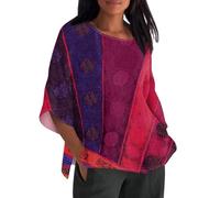 Angebote des Tages Heute Damen, Damenblusen Sommer Leinen Shirt Damen Blumendruck 3/4 Ärmel T Shirt Elegant Tunika Rundhals T-Shirt Oberteile Leinenbluse Damen Sommer Oversized Hemdbluse(Purple,XL)