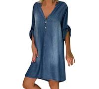 Angebote des Tages Heute Damen Jeanshemd Kleid Langarm Button Down Casual Jeanskleid, Damen Jeanskleid Sommer Blusenkleid Damen Sommer Lang Hemdblusenkleid Damen Lang Strandkleid Damen Kurz