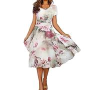 Angebote des Tages Heute Damen Sommer Elegant V-Ausschnitt Kurzarm Sommerkleid,Vintage Farbschreibweise Blumen Print, Business Outfit Damen Kleid Kleid Piratin Angebote des Tages Heute