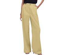 Angebote des Tages Heute Damen, Sommerhose Damen Leicht Damen Hosen Einfarbig Weites Bein Hose Falten Loose Fit Business Hosen Elegant Freizeithose Chino Hose Damen Sommerkleid Lang(Khaki,S)