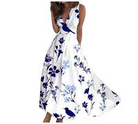 Angebote Des Tages Heute Damen Sommerkleider Damen Leicht Und Luftig Blumendruck Tiefer V-Ausschnitt Ärmellos Maxikleid Damen Sommerkleid Boho Kleid Damen Sommerkleider Große Größen,Dunkelgrau,XL