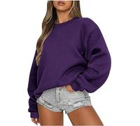 Angebote des Tages Heute Damen, Sweatshirt Damen Oversized Oversize Pullover Damen Einfarbig Rundhals Langarm Pulli Ohne Kapuze Oversized Oberteile Tops Locker Casual Basic Bluse (Dark Purple,L)