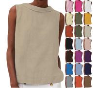 Angebote des Tages Heute Deal Outlet Angebote Sale Damen Sommer T Shirt Ärmellose Locker Tank Top Casual Rundhals Tops Einfarbig Oberteile Leinenbluse Strand Bluse Basic Shirts Deals des Tages
