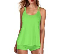 Angebote des tages heute deal，Tankini Damen Bauchweg Bademode Set Damen Freizeit Einfarbig Tankini Badeanzug Zweiteiler Tankinis Set Sommer Elegant Badeanzüge für Damen Tankini Oberteil mit Badeshorts