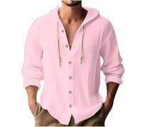 Angebote des Tages Heute Leinenhemd Herren Baumwolle Leinen Hoodie Einfarbig Hoody Oberteile Knopfleiste Langarm Hemd mit Kapuze Modische Langarmshirt Locker Sommer Shirt Leichte