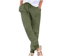 Angebote des Tages Heute, Leinenhose Damen Haremshosen Für Damen Einfarbig Baumwolle Leinen Hosen Casual Leicht Palazzo Hose Straight Bein Hose Jogginghosen Für Damen Jogpants (Armeegrün,S)