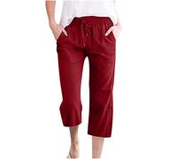 Angebote des Tages Heute Leinenhose Damen Leichte Sommerhose Elegant Musselin Hose Einfarbig Stoffhose Sommer Strandhose Vintage Baumwolle Leinen Sporthose Hohe Taille Caprihose Luftig Kurze Hose