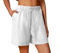 Angebote des Tages Heute Leinenhose Shorts Damen High Waist Frauen Casual Solide Hohe Taille Baumwolle Leinen Elastische Taille Softshell Hose Größe 48 Deals des Tages