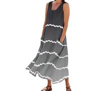 Angebote Des Tages Heute Maxikleid Damen Leinen Baumwolle Kleid Elegant Einfarbig Rundhals Kurze Ärmel Musselin Kleid Mit Taschen Strandkleid Kleid Damen Sommerkleid Damen Lang Boho,Himmelblau,3XL