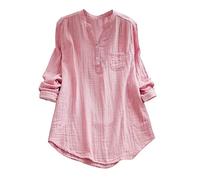 Angebote des Tages Heute Musselin Bluse Damen Baumwolle Leinen Shirt V Ausschnitt Longbluse Oversize Langarm Leinenbluse Sommer Oberteile Tunika Leinenshirt Leicht Und Luftig
