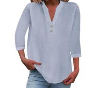 Angebote des Tages Heute Sale Damen Oberteile Sommer Leinen Shirt Sommer Leicht Langarm Leinenbluse V-Ausschnitt Knopf Lässige T-Shirts Bluse Tunika Tops Sommerblusen Oberteile Deals of The Day
