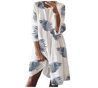 Angebote des Tages Heute schwarzes Kleid Damen Kleid rosa mädchen Kleider Hochzeit V-Ausschnitt Blumen Druck Langarm Midi Kleid Mutter Tochter Kleid Dress (White, L)