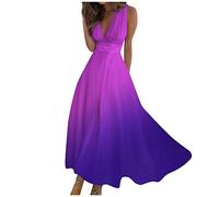 Angebote des Tages Heute Sommerkleid Damen elegant Partykleid Damen Kleid Damen Sommer elegant Gradient Ärmellos V-Ausschnitt Lang Kleid Strandkleider lang pinkes Kleid (Lila, XL)