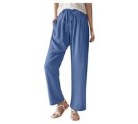 Angebote des Tages Heute, Stoffhose Damen Stretch Hose Damen Einfarbig Palazzo Hose Mit Kordelzug Und Taschen Straight High Waist Bein Hose Sommer Hosen Damen Locker Sommer Kleidung Für Damen(Blau,S)
