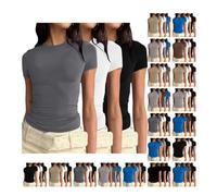 Angebote-des-Tages-Heute Tshirt Elegant 3er Pack Damen T-Shirt Rundhals Kurzarm Eng Basic Y2k Crop Tops Sommer Oberteile Einfarbig Shirt Weiss Damen Gym Basic Tops Slim Fit Elegant Tee Shirts