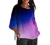 Angebote Tages Blitzangebote Heute, Bluse Damen Sommer Weiße Bluse Damen Blumendruck 3/4 Ärmel T Shirt Elegant Tunika Rundhals T-Shirt Oberteile Weißes Hemd Damen Oberteile Damen Elegant(Purple,M)