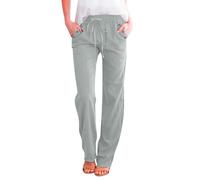 Angebote Tages Blitzangebote Heute, Leichte Sommerhose Damen Damen Hosen Einfarbig Baumwolle Leinen Hose Casual Leicht Freizeithose Elastisch Taille Palazzo Hose Jogginghose Damen Kurzgröße(3-Gray,L)