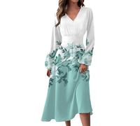 Angebote Tages Blitzangebote Heute Sommerkleid Damen Elegant Damen Herbst Langes Kleid Vintage Blumendruck V-Ausschnitt Lange Ärmel Kleid Kleid Damen Elegant Kleid Damen Sommerkleider Knielang,Grün,XL