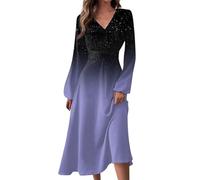 Angebote Tages Blitzangebote Heute Sommerkleid Damen Knielang Damen Tunika Kleid V-Ausschnitt Farbverlauf Langarm Kleid Hochzeitsgast Kleid Damen Kleid Festlich Damen Etuikleid Damen Sommer,Tiefrot,M