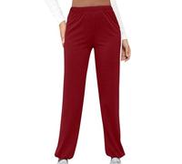 Angebote Tages Blitzangebote Heute, Stoffhose Damen Weisse Hosen Damen Einfarbig High Waist Sweathose Frauen Straight Bein Hose Fitnesshose Gym Elastische Taille Damen Jogginganzug (Deep Red,M)