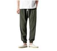 Angebote Tages Blitzangebote Heute, Trainingsanzug Herren Sommerhose Herren Leicht Leicht Baumwolle Leinen Hosen Mit Kordelzug Und Taschen Regular Fit Haremshose Cargo Hose Herren (Dark Green,3XL)