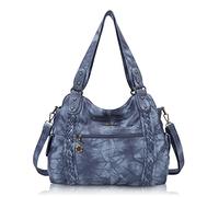 Angel Barcelo Roomy Fashion Hobo Womens Handbags Ladies Purse Satchel Shoulder Bags Tote Washed Leather Bag Stylish Blue