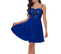 Angel-fashions Damen Elegantes königsblaues Pailletten-Heimkehrkleid herzförmiger Ausschnitt Cocktailkleid A-Linien-Schnitt kurzes Ballkleid Size 44