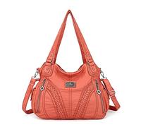 Angel Kiss Geldbörsen und Handtaschen Frauen Mode Tote Bag Schultertaschen Top Griff Satchel Geldbörsen Washed Kunstleder Handtasche, 1-koralle, 13.8 * 4.7 * 11.8 inches