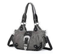 Angel Kiss Hobo-Taschen für Damen, veganes Leder, Geldbörsen und Handtaschen, schicke Umhängetaschen, Crossbody-Börsen mit Metallnieten, Grau/Schwarz