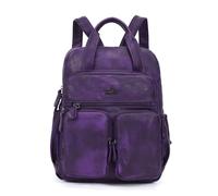 Angel Kiss Rucksack für Damen, weiches gewaschenes Leder, mehrere Taschen, lässiger Reiserucksack, dunkellila, Modischer Damen-Rucksack, Handtaschen, weich