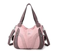 Angel Kiss Women Top Handle Satchel Handbags Shoulder Bag Messenger Tote Washed Leather Purses Bag (Pink-Nylon) …