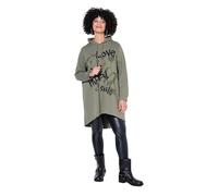 Angel of Style Damen große Größen Übergrößen Plus Size Hoodie, Oversized, Smiley-Motiv mit Schriftzug, Kapuze schilfgrün 44 849515196-44