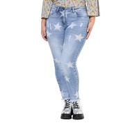 Angel of Style Damen große Größen Übergrößen Plus Size Jeans, Slim Fit, Sterne, Glitzersteinchen, Fransensaum Blue Stone 50 838330902-50