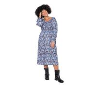 Angel of Style Damen große Größen Übergrößen Plus Size Kleid, Jersey, Blumenmuster, gesmoktes Oberteil, weiter Rock Royalblau 50 848202743-50