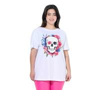 Angel of Style Damen große Größen Übergrößen Plus Size T-Shirt, Boxy Fit, Blumen-Totenkopf-Motiv schneeweiß 54 842498200-54