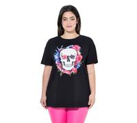 Angel of Style Damen große Größen Übergrößen Plus Size T-Shirt, Boxy Fit, Blumen-Totenkopf-Motiv schwarz 50 842498100-50