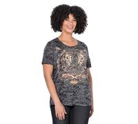 Angel of Style Damen große Größen Übergrößen Plus Size T-Shirt, Glitzersteinchen auf dem Tigerkopf schwarz 52 843154100-52