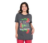 Angel of Style Damen große Größen Übergrößen Plus Size T-Shirt, Straight Fit, Blume und Statement anthrazit 56 838789110-56