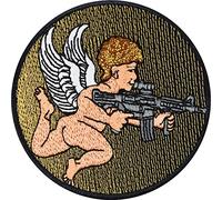 Angel with machine gun | Engel mit Maschinengewehr MG Aufnäher gestickt Engel Figur Aufbügler Anti Valentinstagsgeschenk Cupido Applikation zum annähen/aufbüglen | 80x80mm
