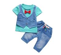 Angel ZYJ Babybekleidung,Kleinkind Kind Baby Junge Outfits Kurzarm-T-Shirt + Hose Gentleman-Kleidung-Set Junge Weste Fake zwei Bekleidungssets Babyanzug (C, 6-12M)