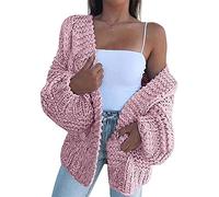Angel ZYJ V-Ausschnitt Laternenärmel Oversize Lässige Grobe Cardigan Strickjacke Mantel Sweater Damen Mode (Rosa,XXXL)
