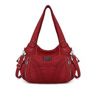 Angelkiss Women Top Handle Satchel Handbags Shoulder Bag Messenger Tote Washed Leather Purses Bag (RED) …