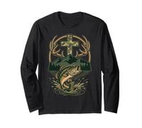 Angeln Jagen Christliches Kreuz Berg Jesus Christ Glaube Langarmshirt