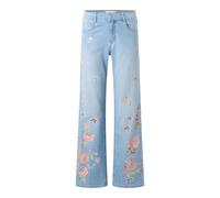 Bequeme Jeans AENGELS "AENGELS Liz Flower", Damen, Gr. 34/30, Länge 30, blau (bleached blau used), 91% Baumwolle, 6% Polyester, 3% Elasthan, unifarben, casual, Jeans (94647666-34) bleached blau used