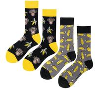 Angelteers 2 Paar Cartoon-Tier-Crew-Socken, lustige Baumwollsocken für Damen, Affe, Einheitsgröße