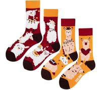 Angelteers 2 Paar Cartoon-Tier-Crew-Socken, lustige Baumwollsocken für Damen, Alpaka, Einheitsgröße