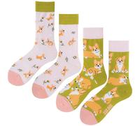 Angelteers 2 Paar Cartoon-Tier-Crew-Socken, lustige Baumwollsocken für Damen, Corgi, Einheitsgröße