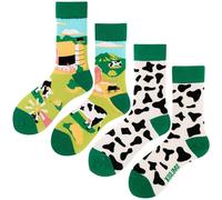 Angelteers 2 Paar Cartoon-Tier-Crew-Socken, lustige Baumwollsocken für Damen, Kuh, Einheitsgröße