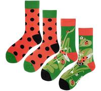 Angelteers 2 Paar Cartoon-Tier-Crew-Socken, lustige Baumwollsocken für Damen, marienkäfer, Einheitsgröße